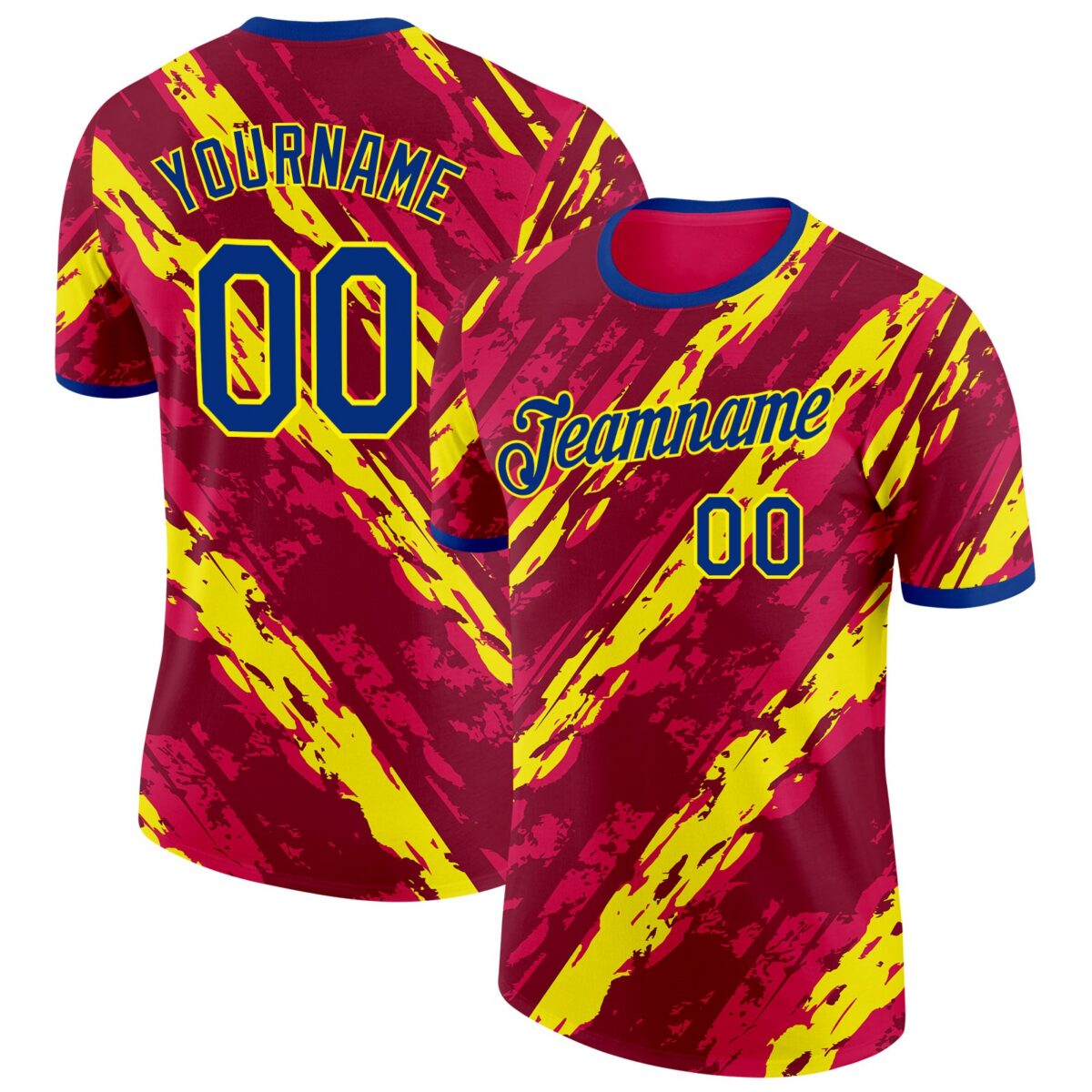 Custom Red Royal-Light Yellow Spain Splash Performance T-Shirt