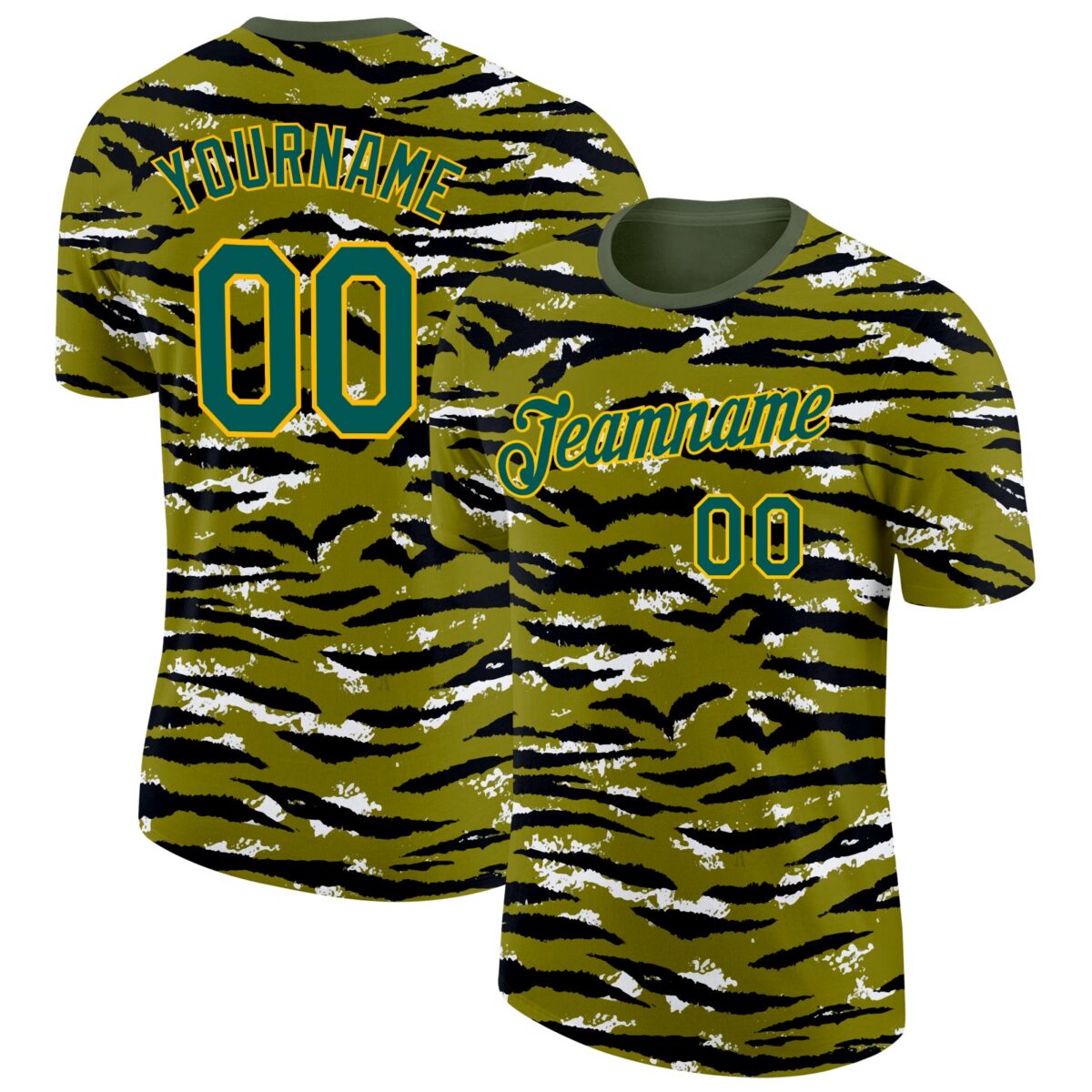 Custom Camo Midnight Green-Gold Tiger Stripe Camouflage Salute To Service Performance T-Shirt