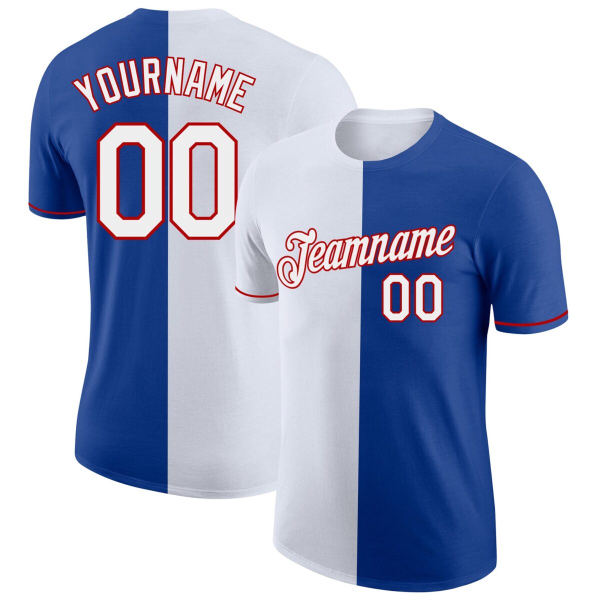 Custom Royal White-Red Split Fashion Performance T-Shirt