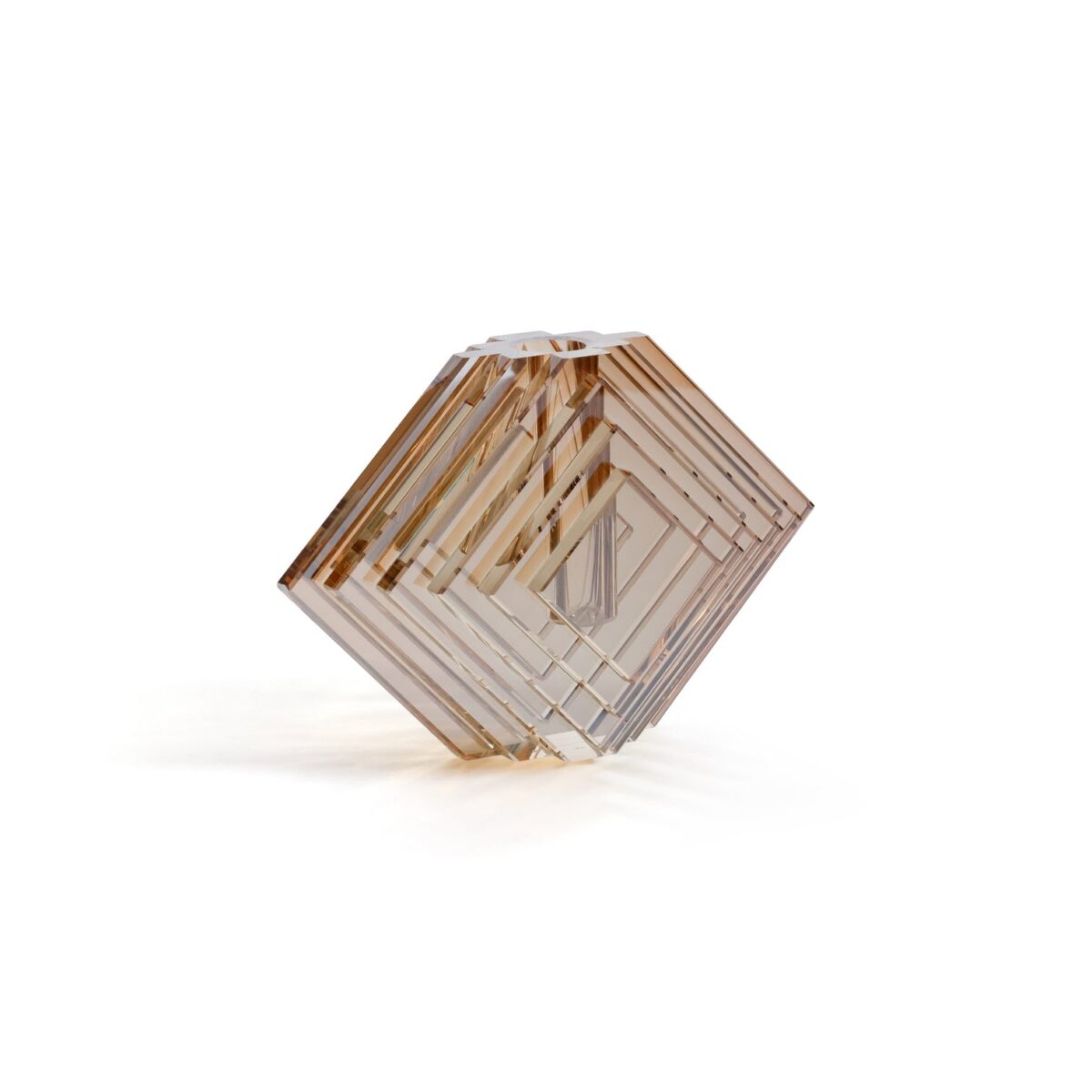 Amber Stacked Concentric Diamond Motif Crystal Glass Vase