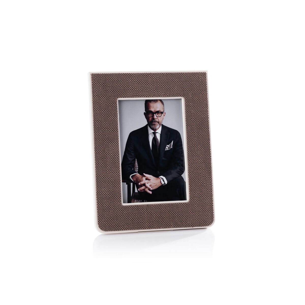 Raffia Over Nappa Cream Photo Frame
